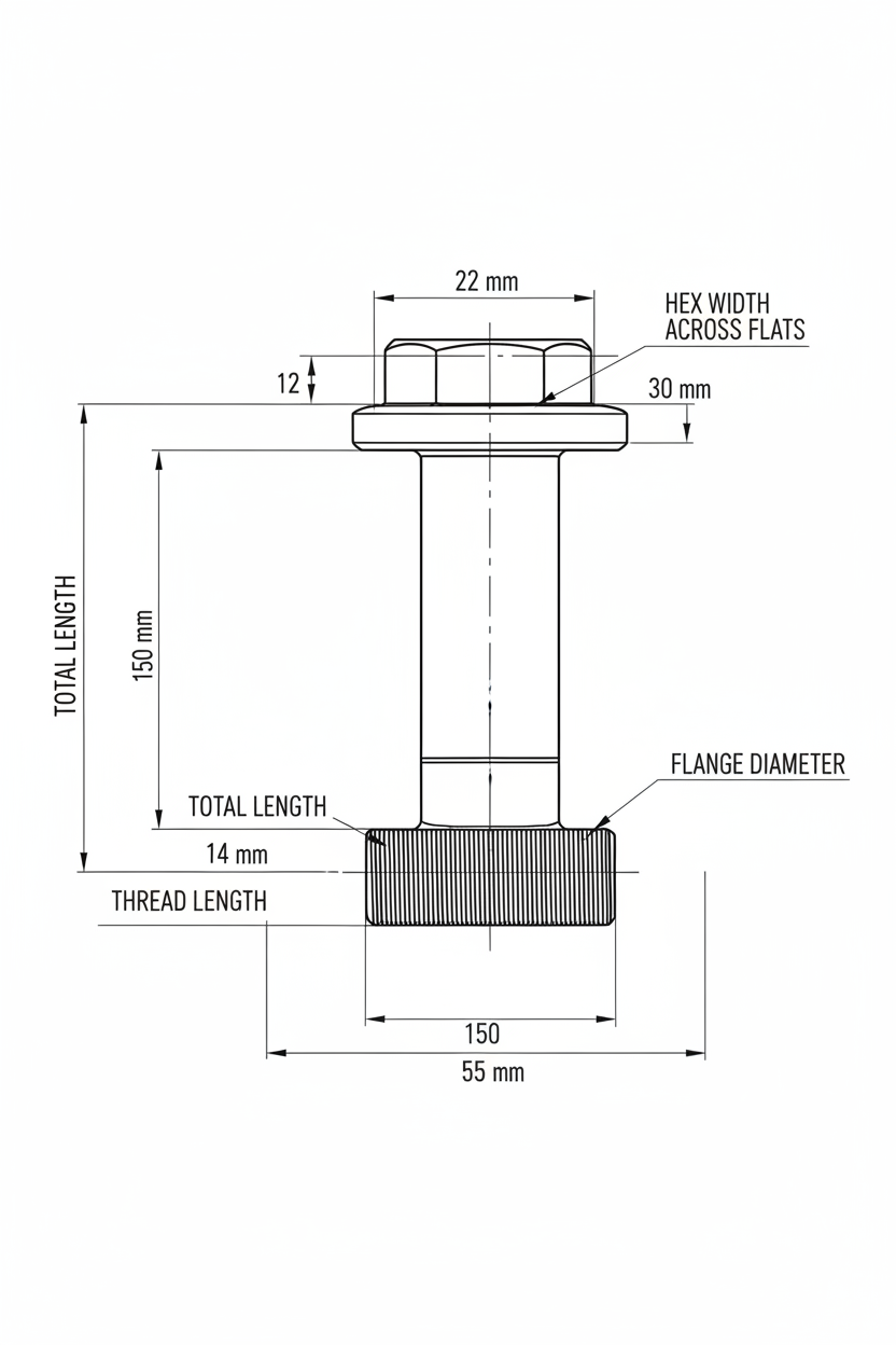 Main Bearing Bolt 614010114 - Dimension diagram