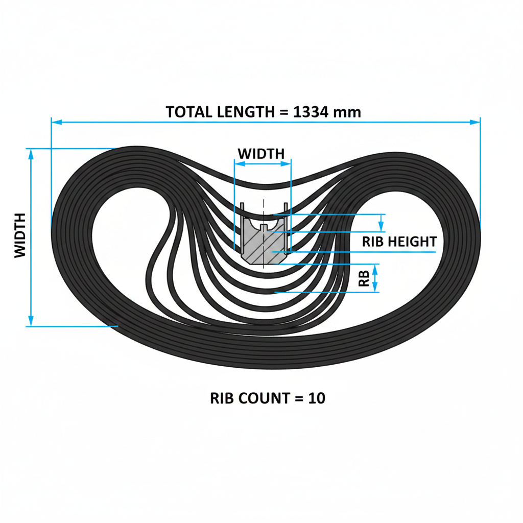 Fan Belt 10PK1334 - Dimension Diagram