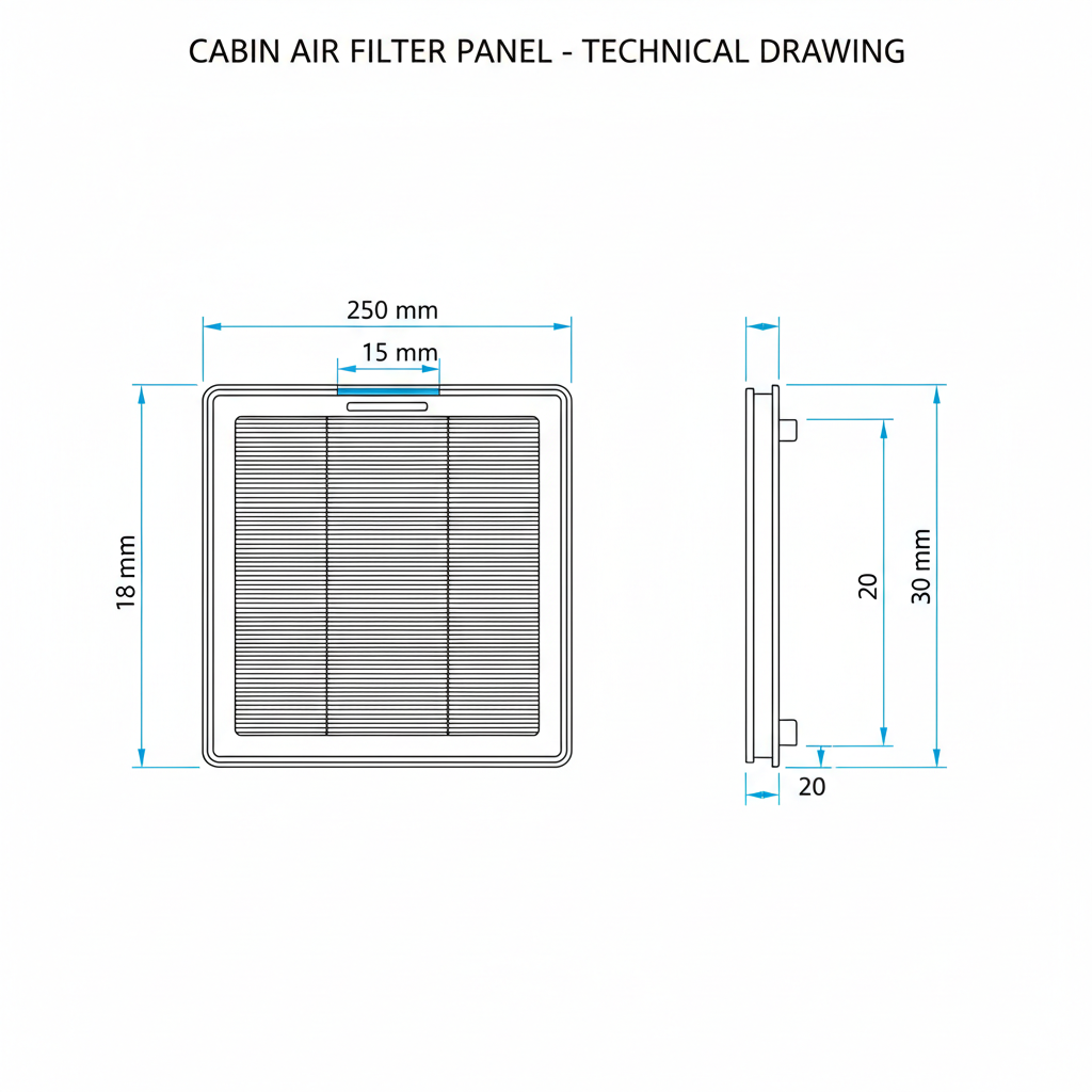 Cabin Air Recirculation Filter 860152447 - Dimension diagram