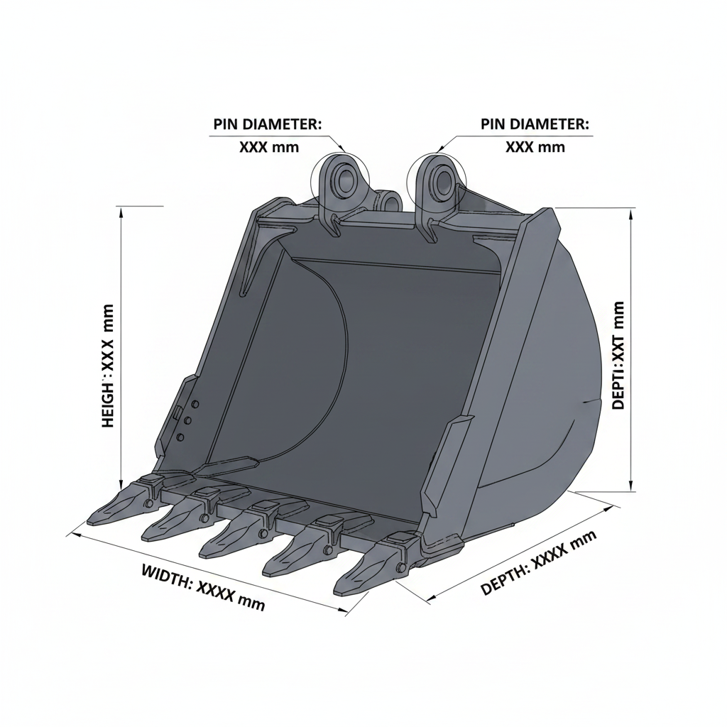 Excavator Digging Bucket - Dimension Diagram