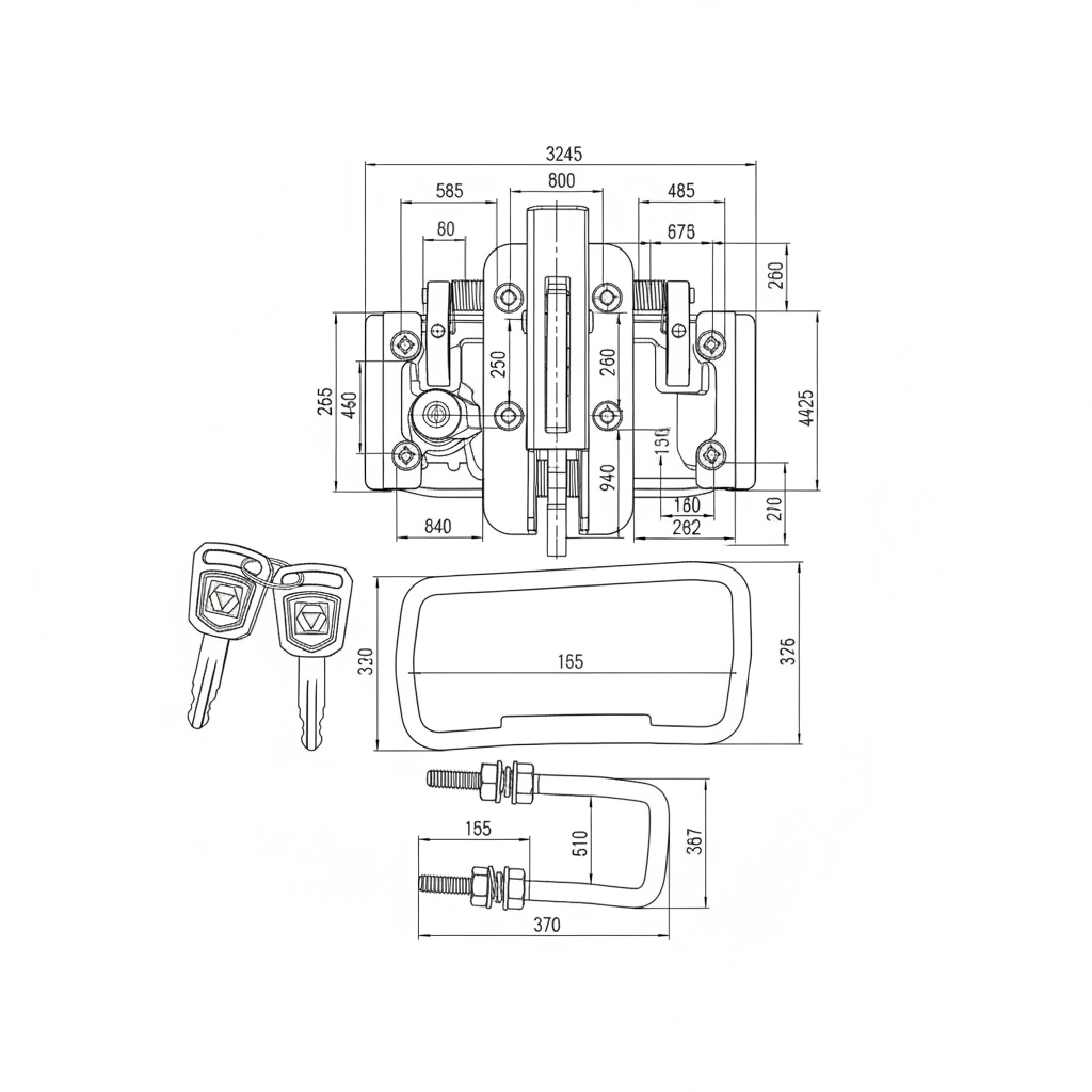 Hood Lock Assembly - Dimension Diagram