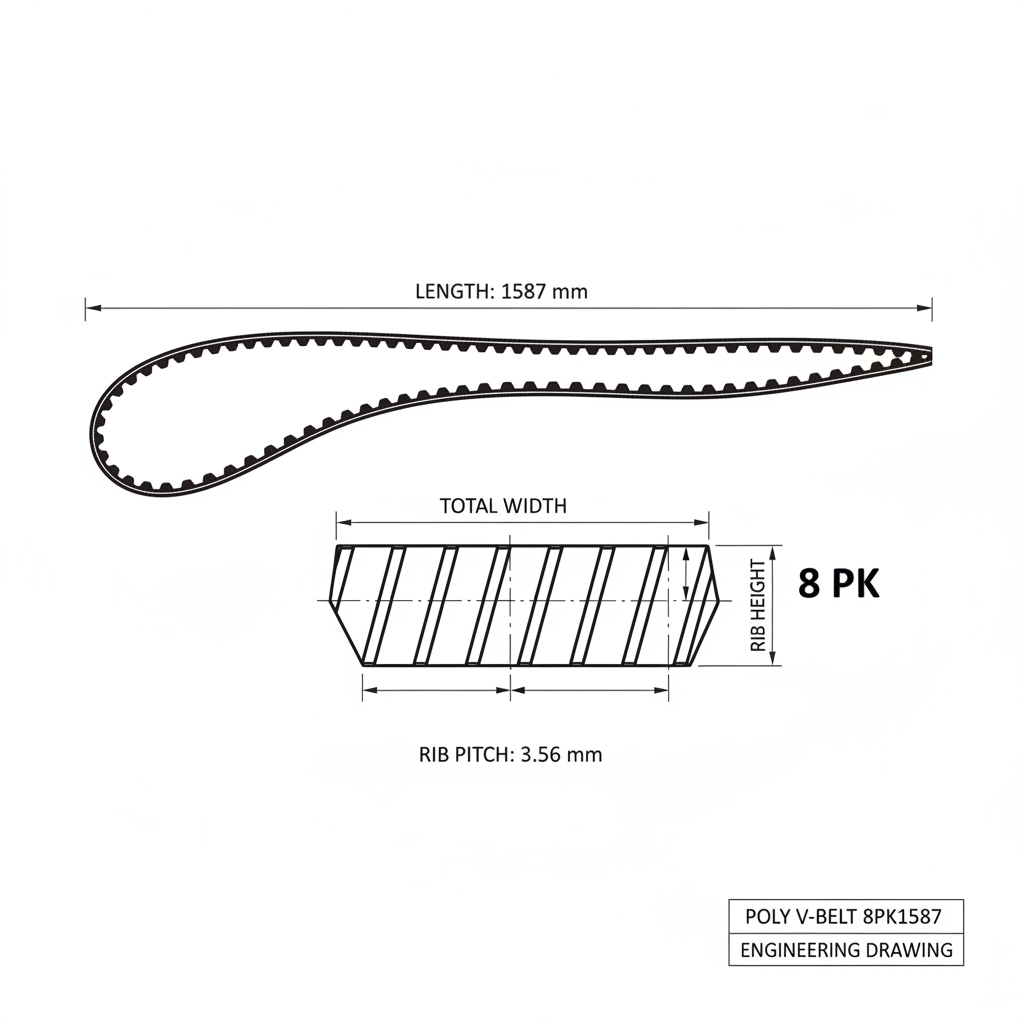 8PK1587 Poly V-Belt - Dimension diagram